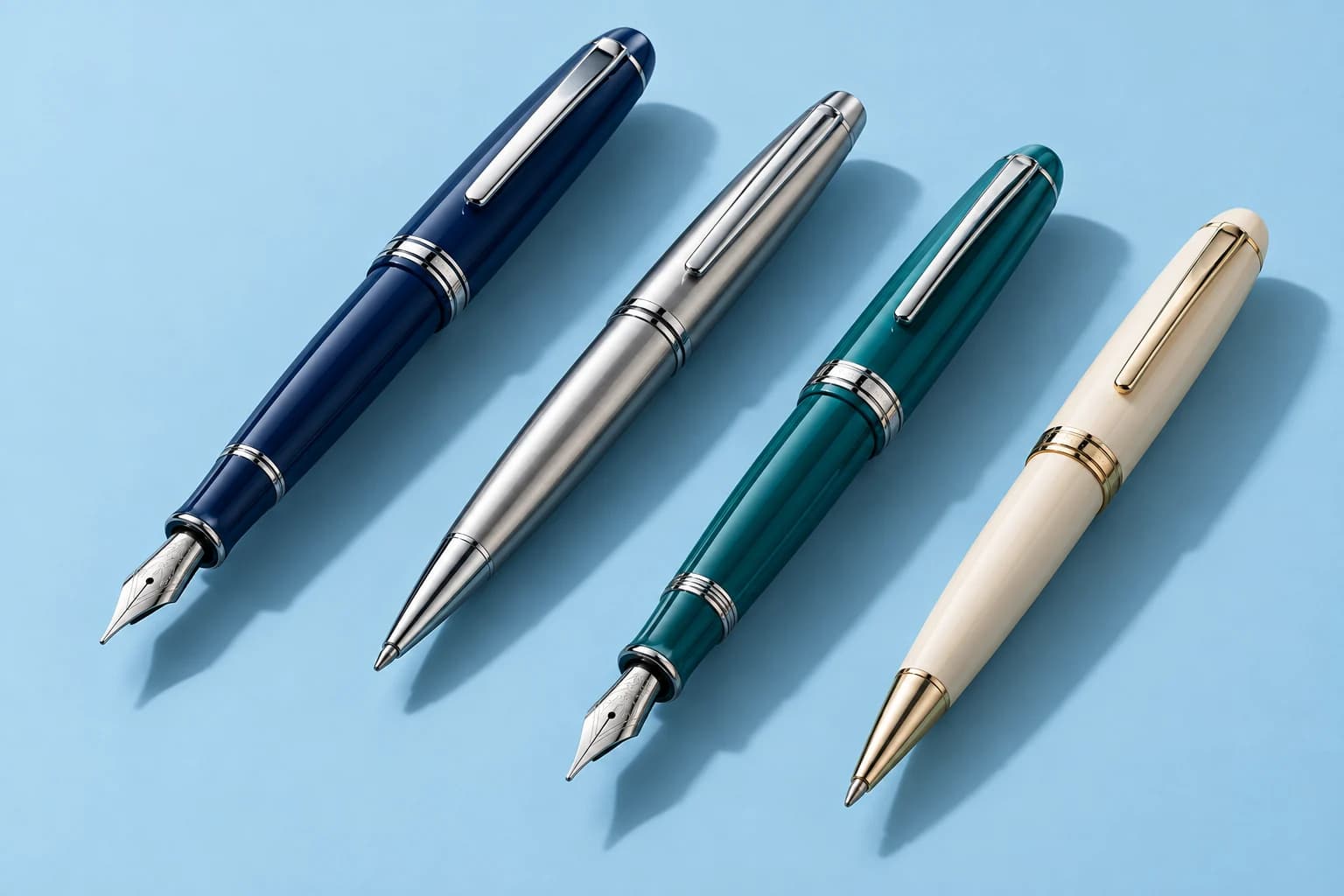 Illustrative pens and writing merchandise arrangement